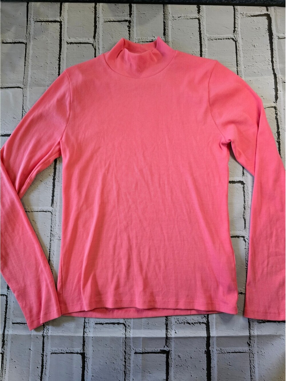 J.Crew Women’s Medium Coral Pink Ribbed Mock Neck Long Sleeve Top